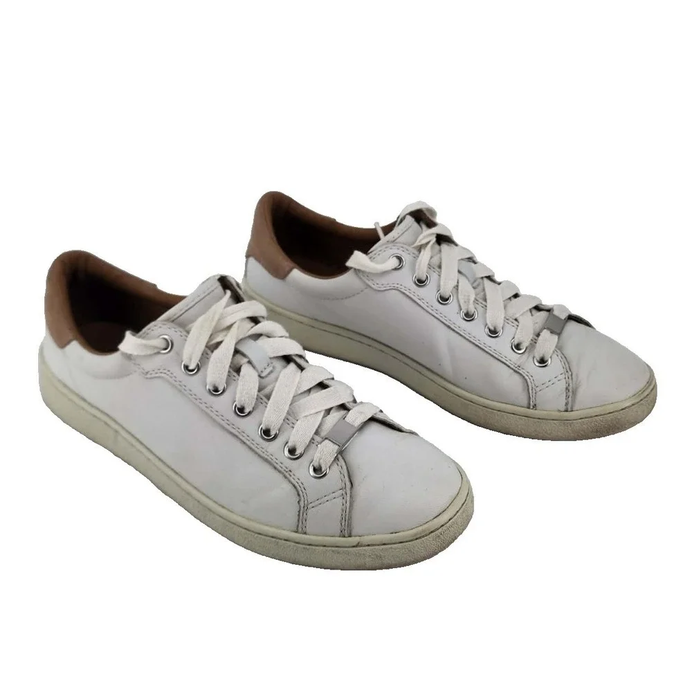 UGG South Bay Low Sneaker Women Size 10 White Leather Suede Tan Trim Good‎